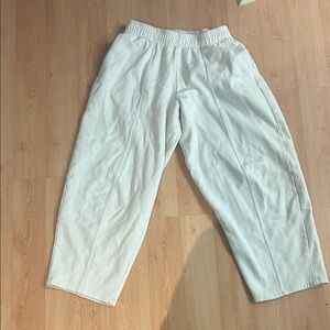 Zara White Elastic Waist Barrel Pants